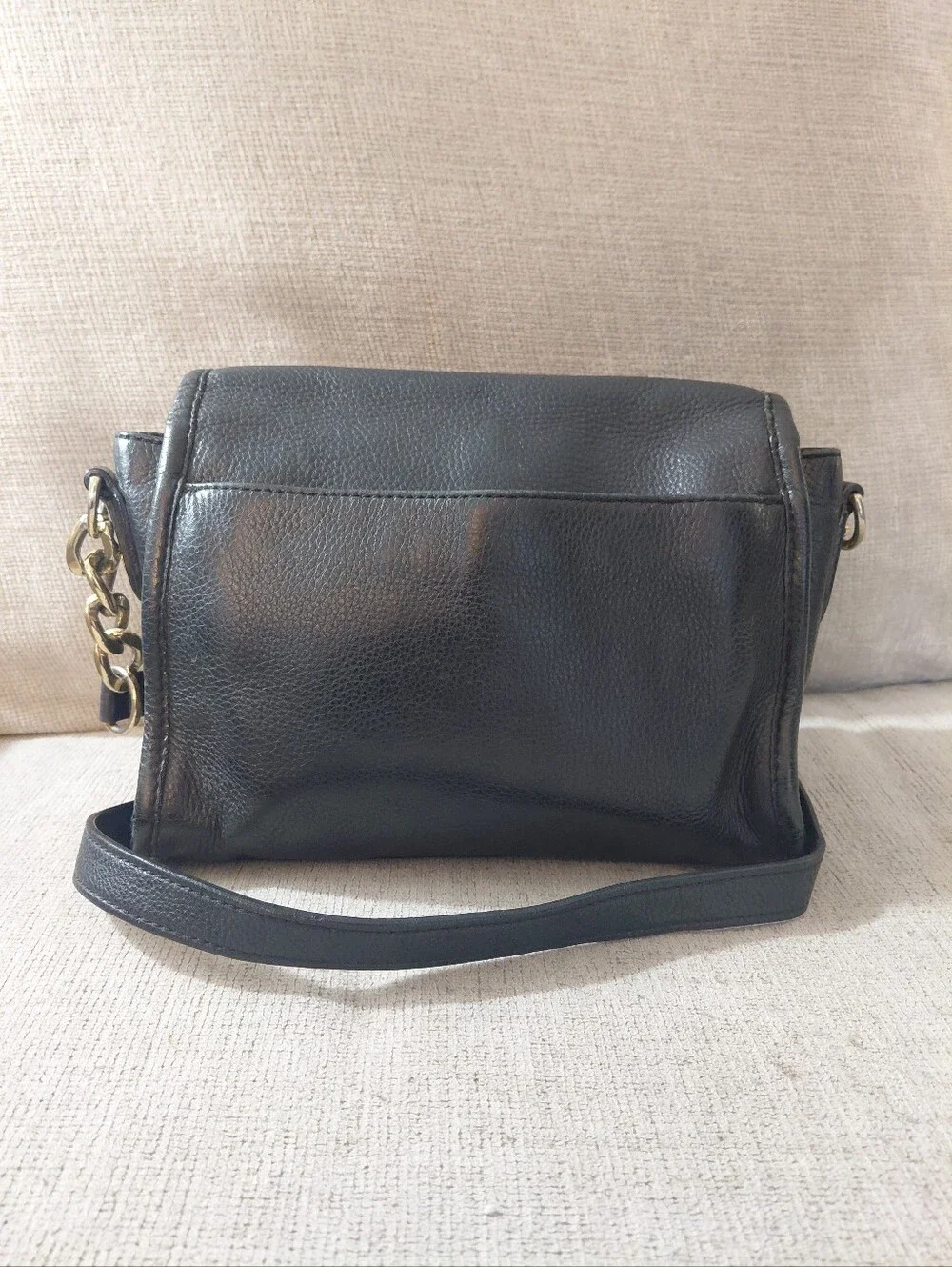 Michael Kors Black Leather Crossbody with Gold MK Emblem